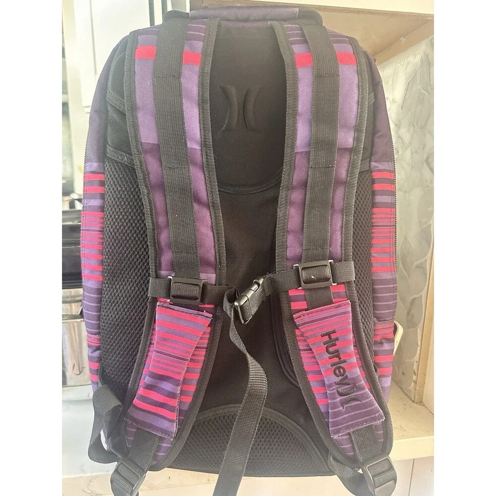 Hurley Copy Backpack Pink Striped Exclusive Compartment Laptop Casual Bag